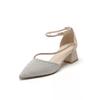 Women Shiny Crystal High Heels Pumps Shoes 2025 New Summer Ankle Straps Thick Heeled Sandal Woman Pointed Toe Party Dress Shoes