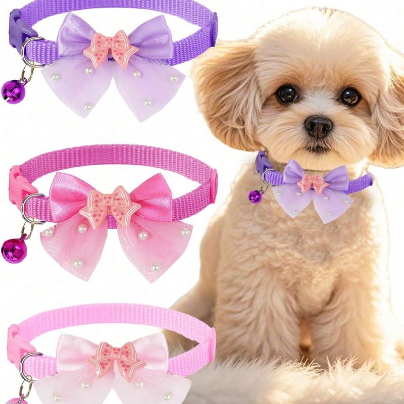 1pc or 3pcs Set Cute Shiny Bow Bell Pet Collar for Daily Use - for Cats and Dogs