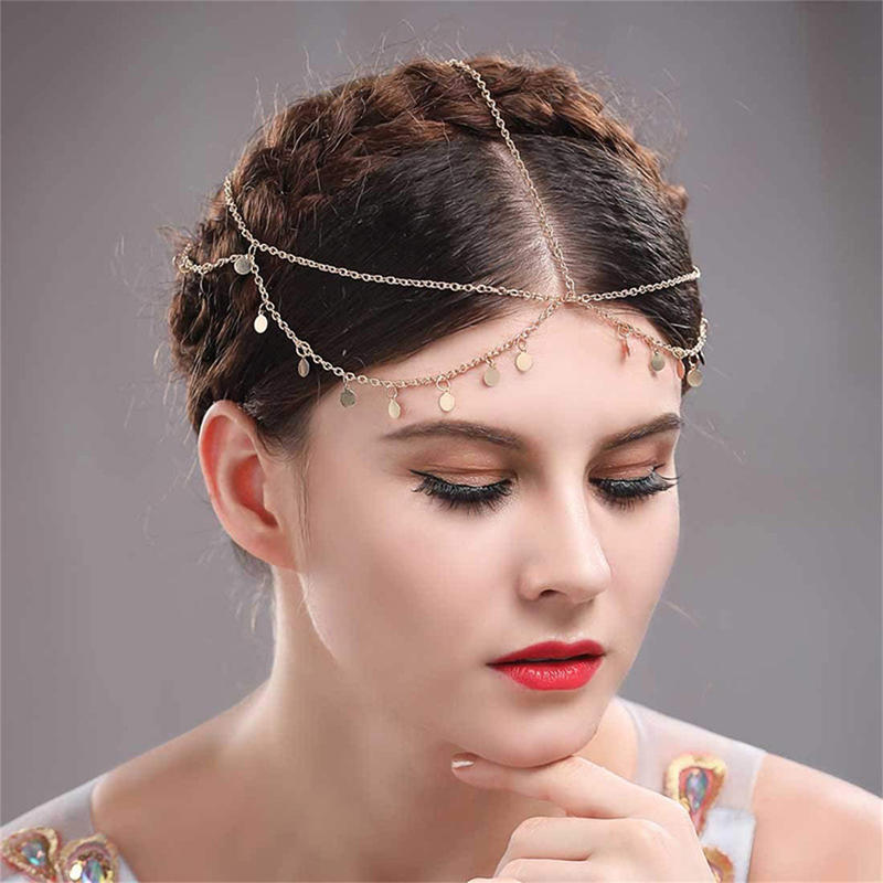 Wave Tassel Chain Headwear Tassel Electroplated Alloy Sequin Round Sheet Multi-layer Wedding Supplies Hair Accessories