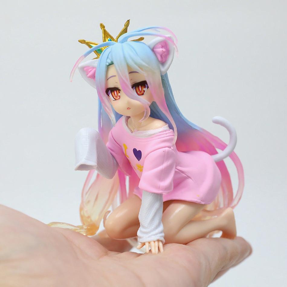 10cm No Game No Life Anime Figure Desktop Cute Cat Ear Shiro Action Figure Room Decorations PVC Adult Collection Model Doll Toys