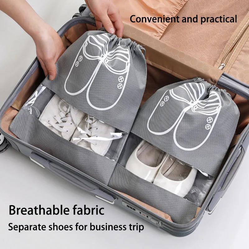 5pcs Shoes Storage Bag Nonwoven Travel Portable Shoes Bag Drawstring Dust Large Capacity Garment Classification Hanging Bags