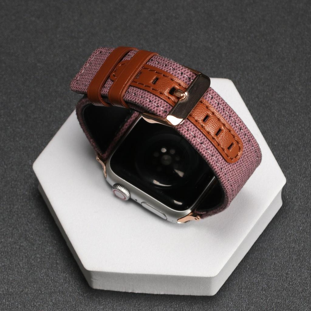 Watch Strap for Apple Watch Series 10 Ultra 9 8 7 SE 6 5 4 3 2 1 46mm 49mm 45mm 44mm 42mm Canvas+Genuine Cow Leather Band