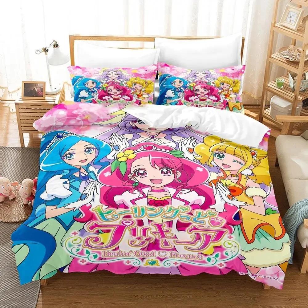 Anime Pretty Cure Bedding Set Duvet Cover Bed Set Quilt Cover Pillowcase Comforter King Queen Size Boys Adult Bedding Set