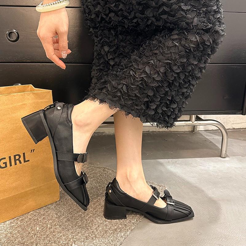 2025 Nové dámské jednobotky se čtvercovou špičkou a silným podpatkem, britský design, vysoký podpatek, boty Mary Jane
