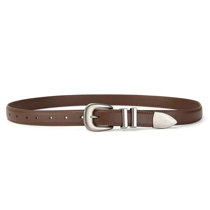 Unisex Vintage Genuine Leather Cowskin Belt Black Silver Buckle Waistband Fashion Accessory for Men And Women Suitable for Jeans