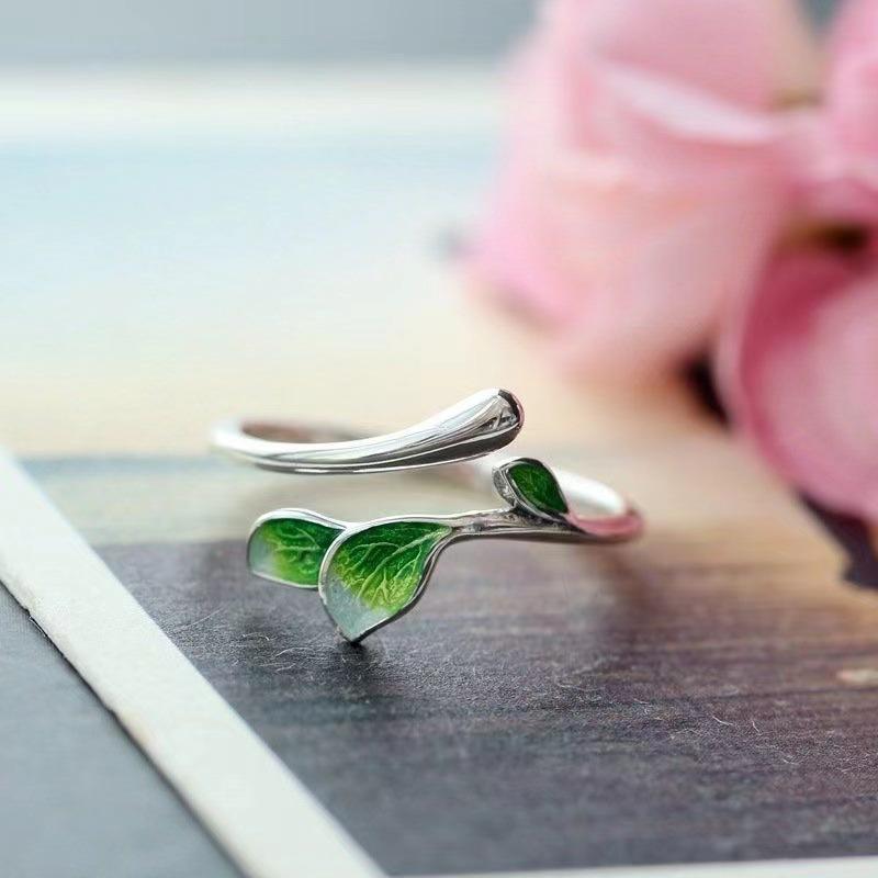 Women's Adjustable Open with Enamel Branch Design and Resin