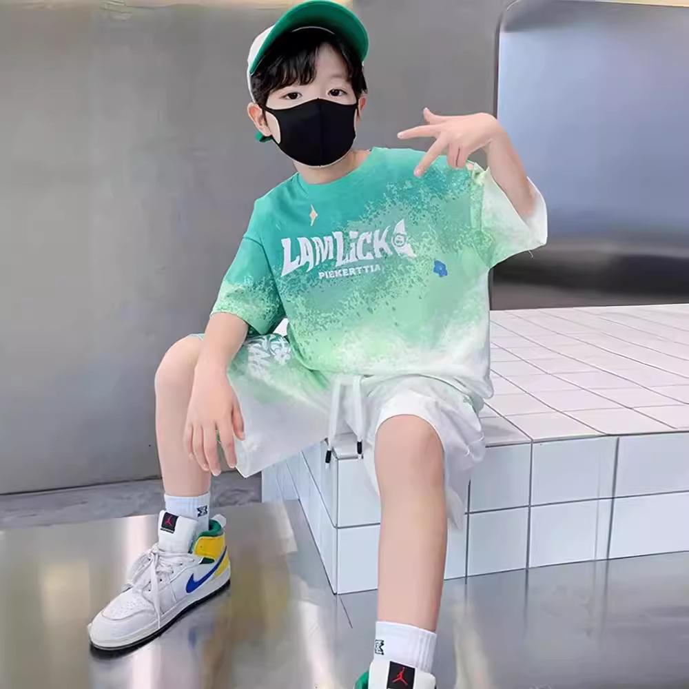 Boys' 2026 Quick-Dry Gradient Sportswear Set: Short-Sleeve Printed Two-Piece Summer Outfit