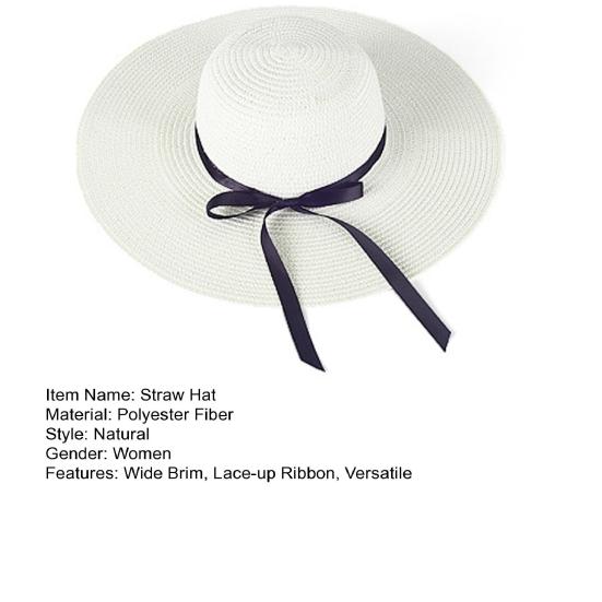Women Straw Hat Wide Brim Lace-up Ribbon Sun Protection Hat Lightweight Quick-Drying Hat Hiking Walking Neck Coverage Hat