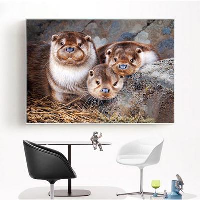 Pintura de diamante de taladro completo, bordado de diamantes de nutria, punto de cruz, decoración de imagen de Animal de diamantes de imitación