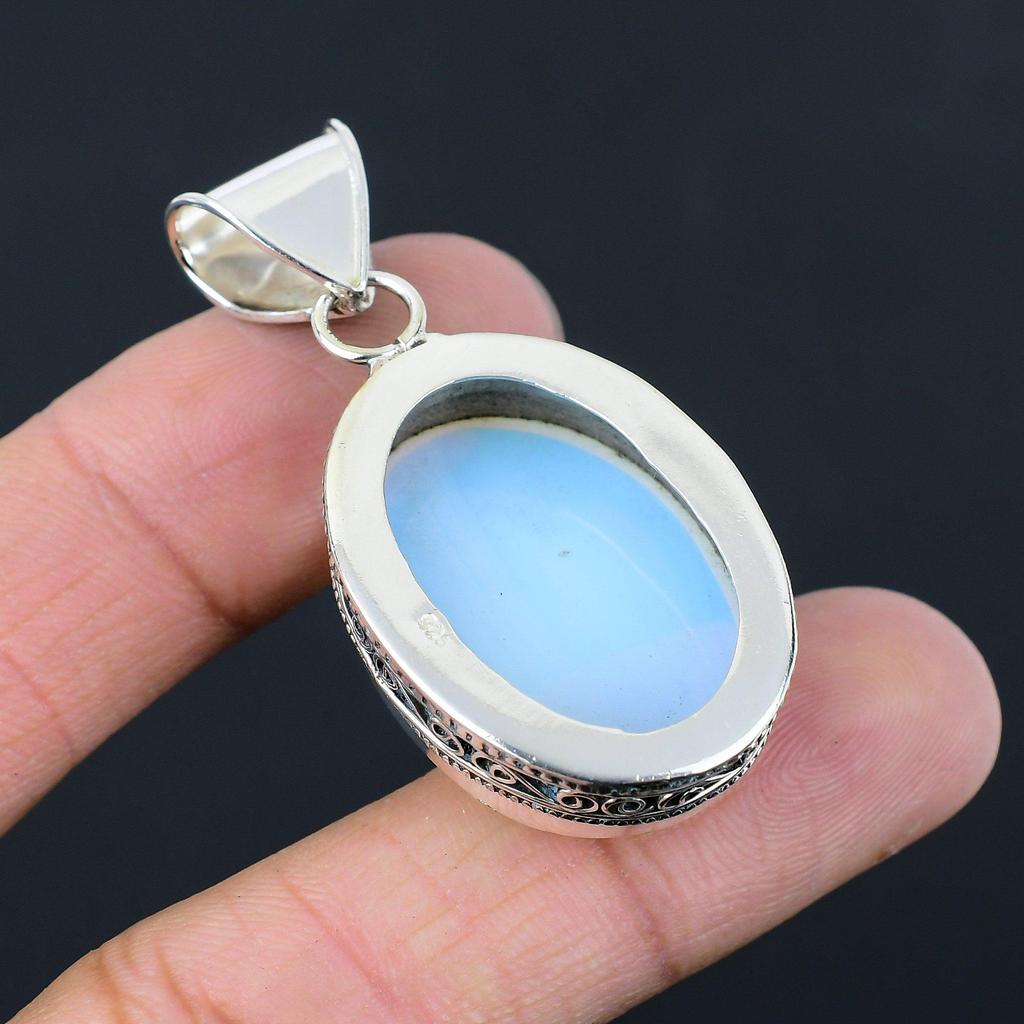 Halloween Deal 925 Sterling Silver Milky Opal Gemstone Trendy Engagement Pendant