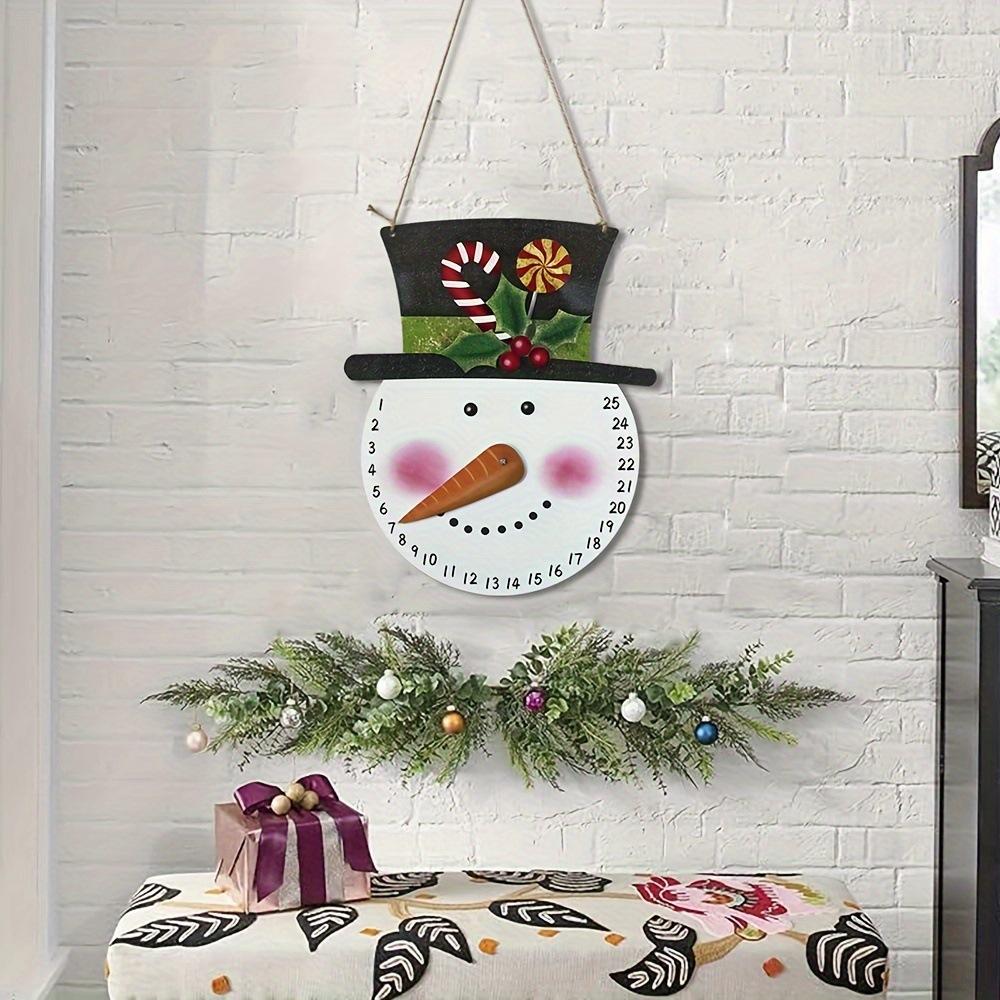 Christmas Countdown Calendar Metal Wall Hanging Snowman and Santa Design for Indoor Outdoor Holiday Decoration Long Nose Style