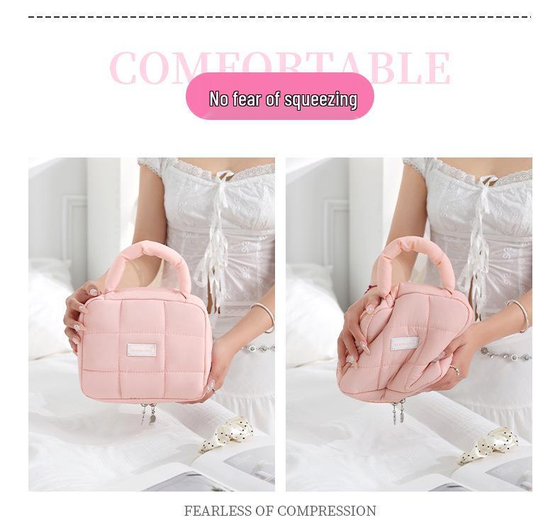 Macaron Color Foldable Puff Square Waterproof Makeup Bag - Large Capacity Handheld Travel Storage