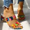 Women's Colorful Chunky Heeled Sandals Rhinestone Decor Slip On Open Toe Mid Heels Stylish Daily Wear Sandals