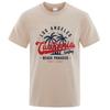 Camiseta de algodão gola redonda maskulina, topy de verão, roupas respiráveis, Los Angeles California Beach Paradise Fashion
