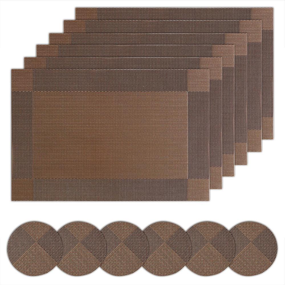 Set de 6 Suporturi de masă elegante și Set de suporturi pentru pahare Suport de masă din vinil țesut Rezistent la căldură Anti-alunecare Suport de masă lavabil pentru masă
