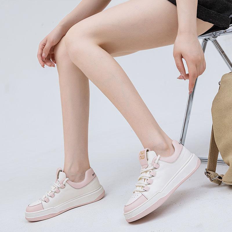 Internet celebrity leather sports shoes women's versatile casual soft-soled white shoes thick-soled panda color matching breathable women's shoes 