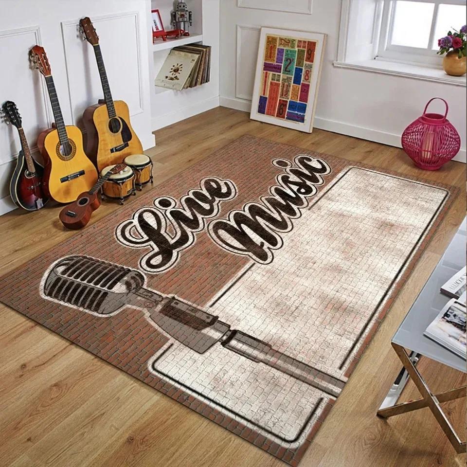 Retro Music 3D Printed Rugs for Bedroom Decoration Vintage Guitar Big Home Carpet Living Room Sofa Table Soft Non-Slip Floor Mat