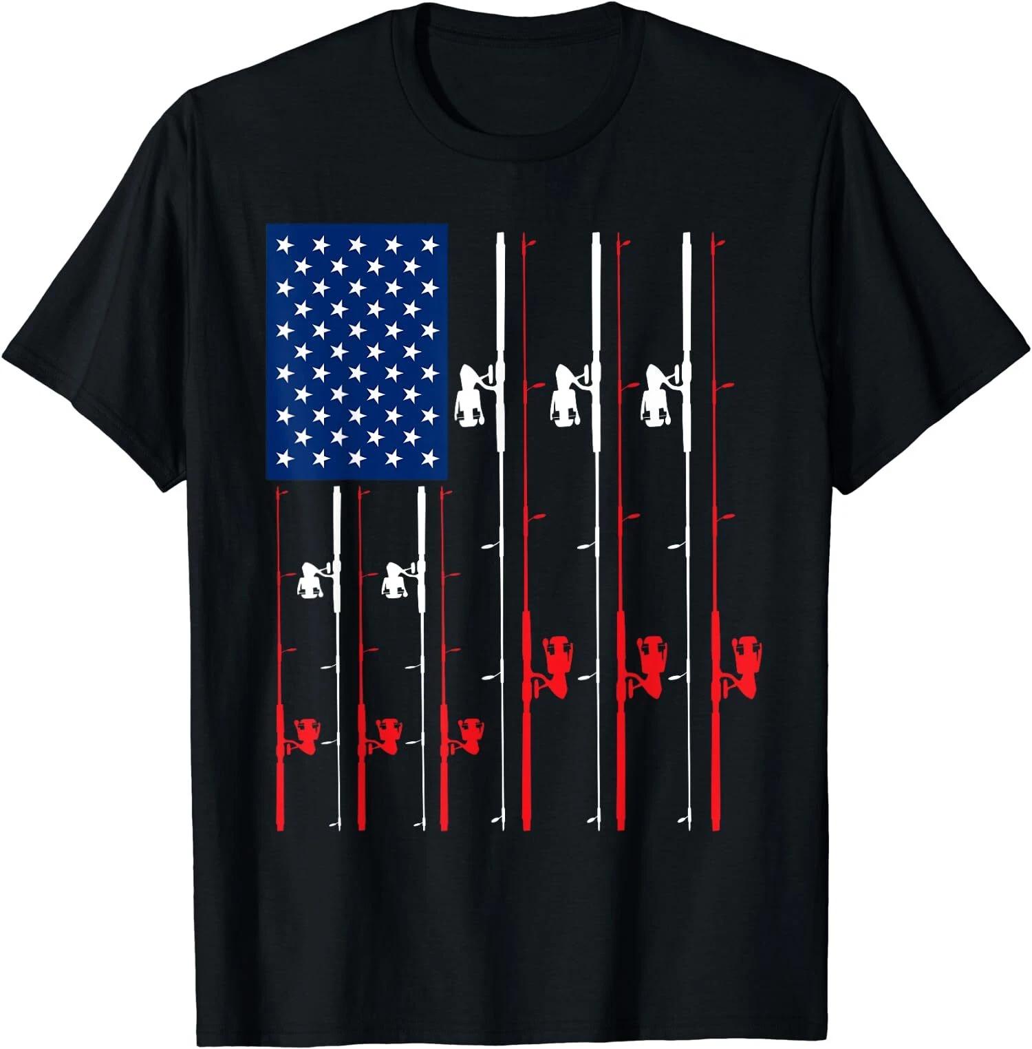 Fishing Rod US Flag, Cute Fish Hunting T-Shirt XS