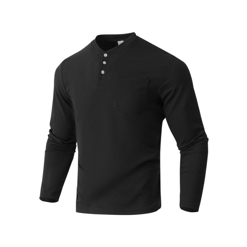 Long Sleeve Henley Shirt Autumn Collar Button Men's Casual Top Polo Shirt