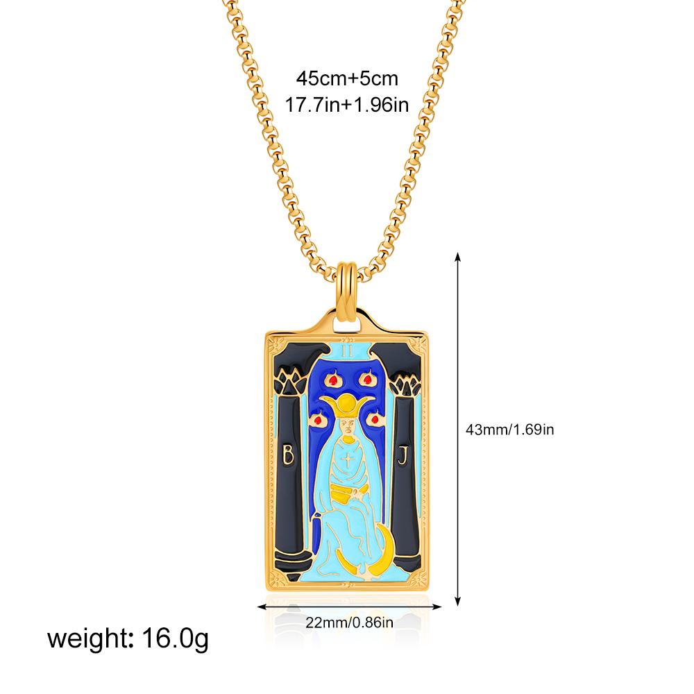 New Design Colorful Enamel Tarot Cards Pendant Necklaces 18K Gold Plated Sun Star Moon Box Chain Choker Jewelry for Women