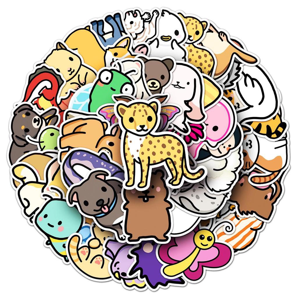 50 Cartoon Animal Stickers Set: Cute, Hand-Painted, Waterproof Decorative for Stationery & Planners