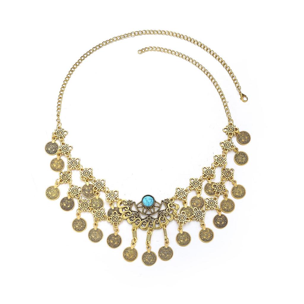Bohemian Exotic Rhinestone Tassel Necklace & Earrings Set In Antiqued Alloy