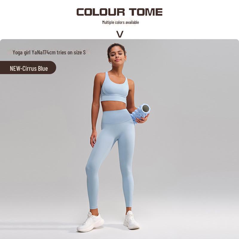 Traje de Yoga Europeo Americano de Espalda Cruzada: Sujetador Deportivo Adelgazante y Pantalones de Fitness con Bolsillo Sin Marcas