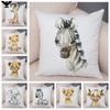 Aquarell niedliche Tier Kissenbezug Sofa Home Decor Zebra Giraffe Nilpferd Affe Löwe Fuchs Kissenbezug Kissenbezug