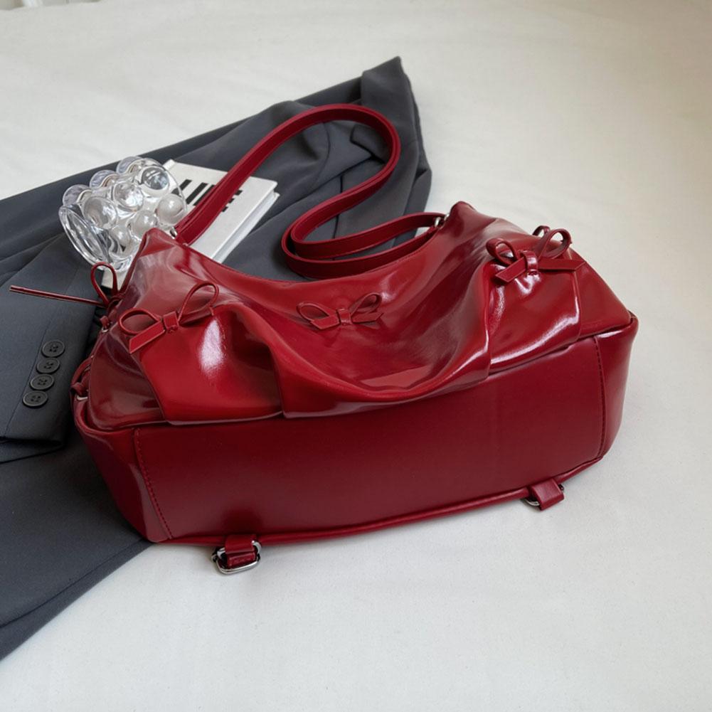 PU Leather Women Crossbody Bag Bowknot Crescent Bag Adjustable Shoulder Strap Backpack Zipper Handbag for Travel Shopping