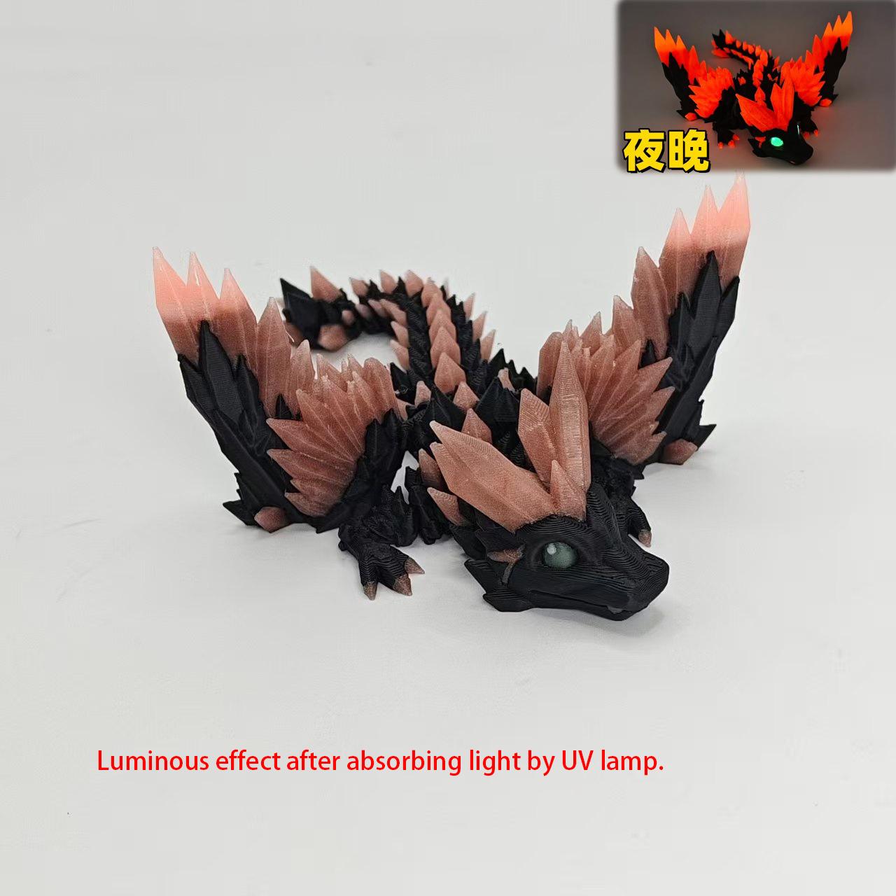 Colourful Luminous Crystal Flying Dragon 3D Printed Toy Joints Movable Simulation Animal Gemstone Dragon Model Desktop Decor