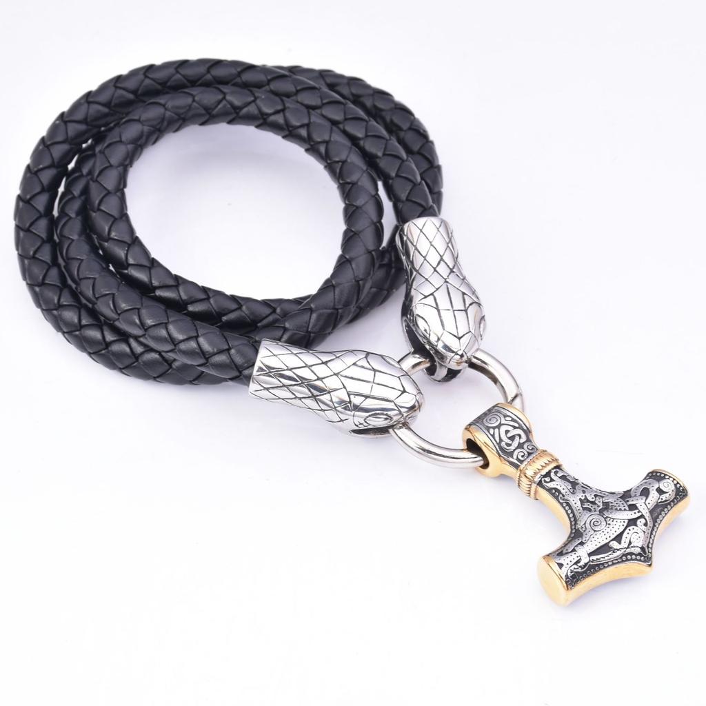 Explosive Nordic Viking Stainless Steel Snake Head Thor 'S Hammer Pendant Necklace Men 'S Jewelry 
