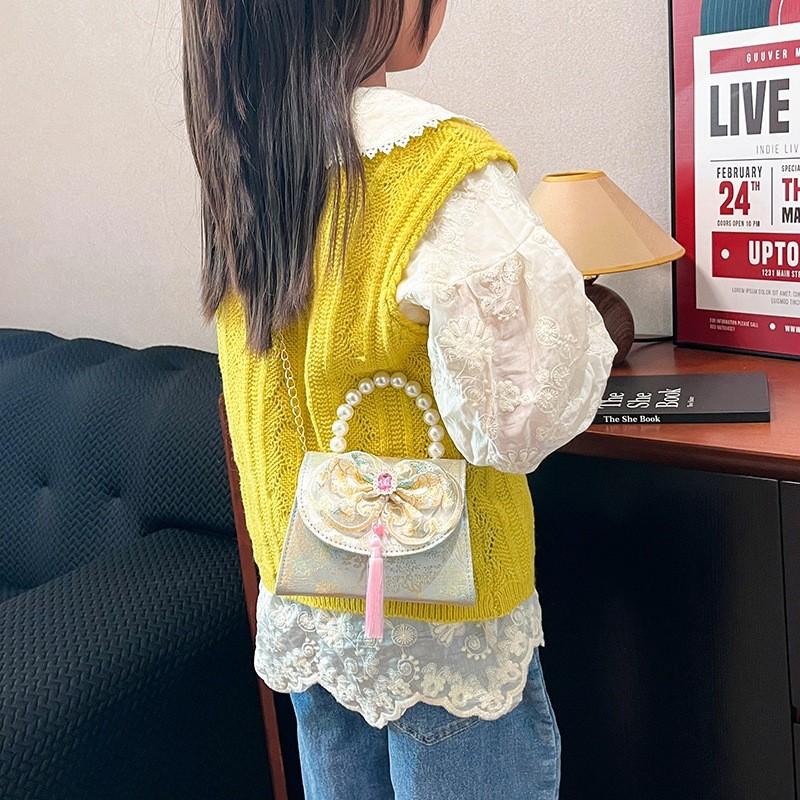 Style Chinese Embroidery Kids Trendy Bag Pu Material Fun Pattern Outings Summer