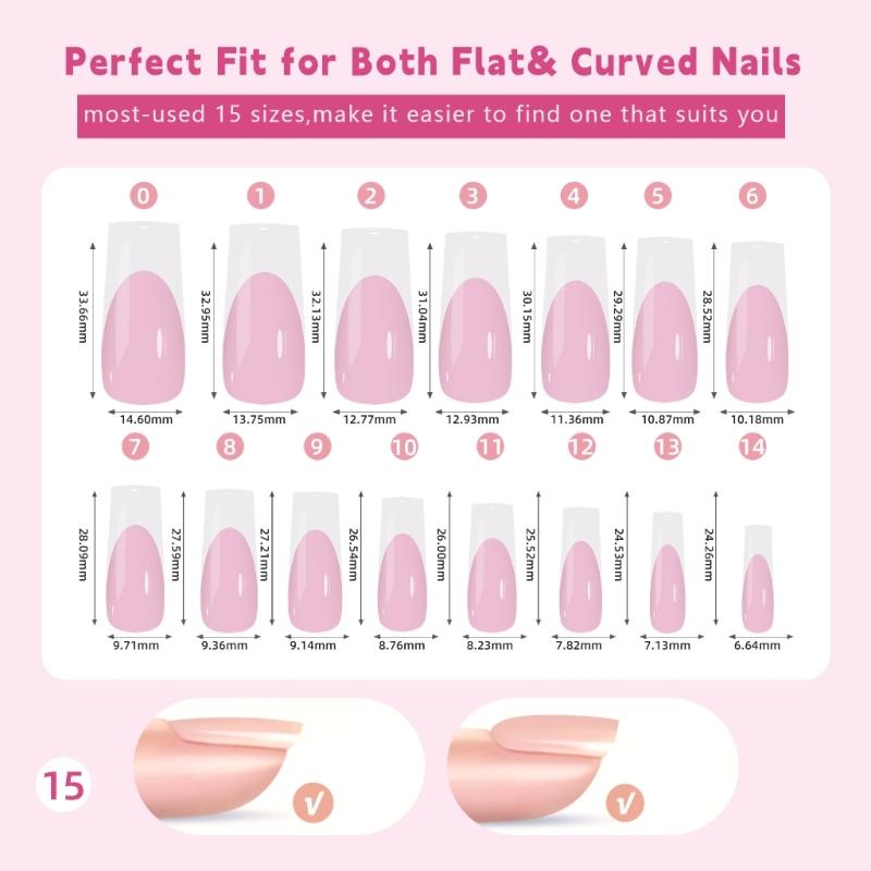 150 Pieces French Press On Nail Pre Applied Base Coat and Primer No Filing Needed for DIY Nail Art Salon Quality Nail