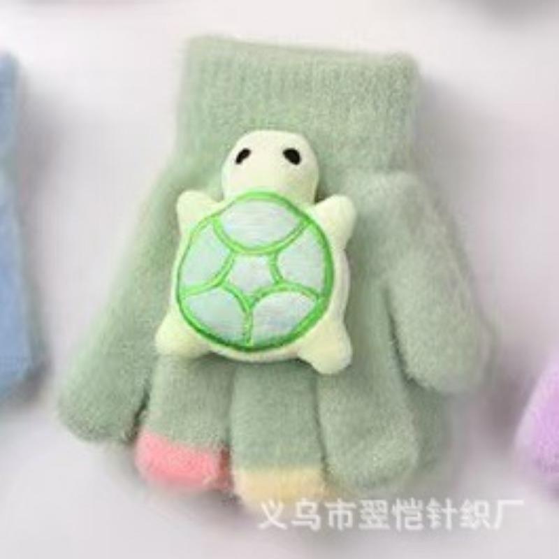 New Children's Little Turtle Warm Gloves Five-finger Baby Cute Cartoon Boys and Girls Knitted Wool Gloves