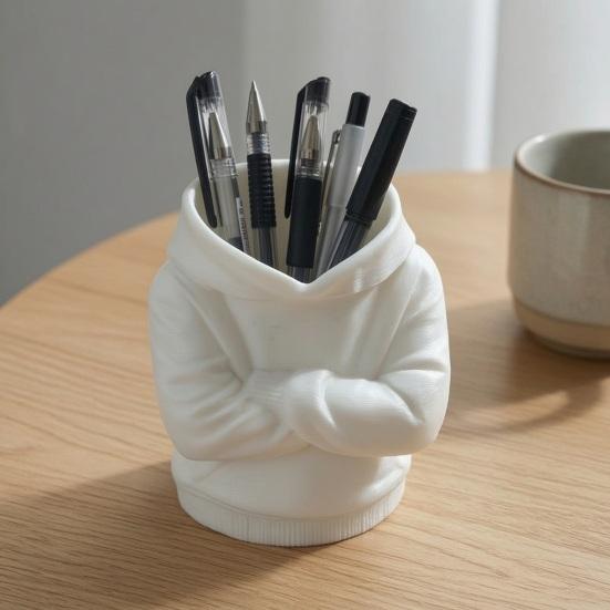 Large Capacity Desktop Storage 3D Printed Crossed Arms Hoodie Pen Holder, Organizer, Solid Modern Organizer Stable Base Multi-Functional Stationery
