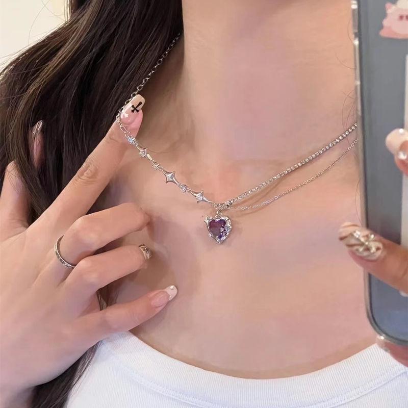Pink love zircon necklace women's niche light luxury high-end temperament collarbone chain new neck chain