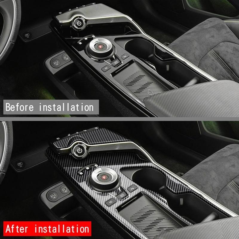 2Pcs Car Carbon Fiber Center Console Gear Shift Panel Water Cup Holder Decoration Cover Trim For KIA EV6 2021 2022 LHD