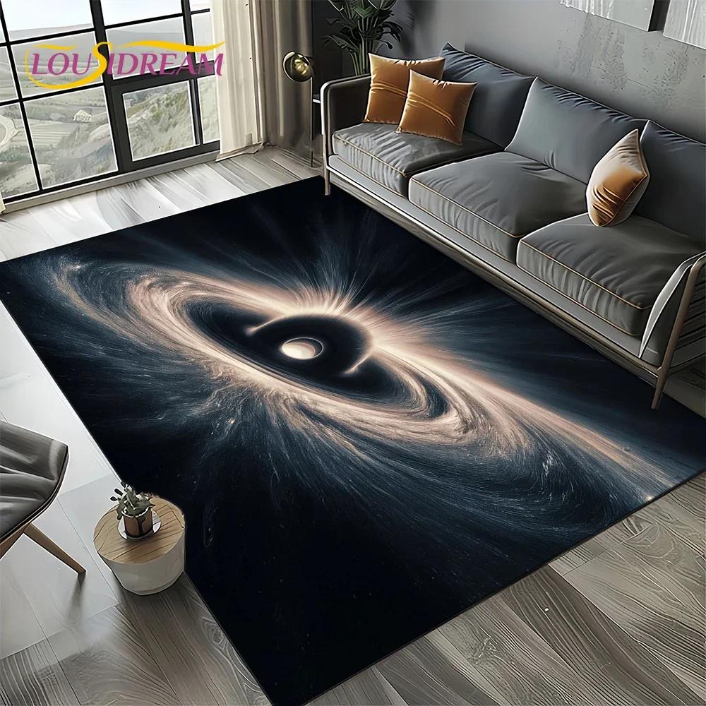 Milky Way Universe Space Stars Black Hole Galaxy Earth Carpet Rug for Living Room Bedroom Sofa Decoration,Non-slip Floor Mat