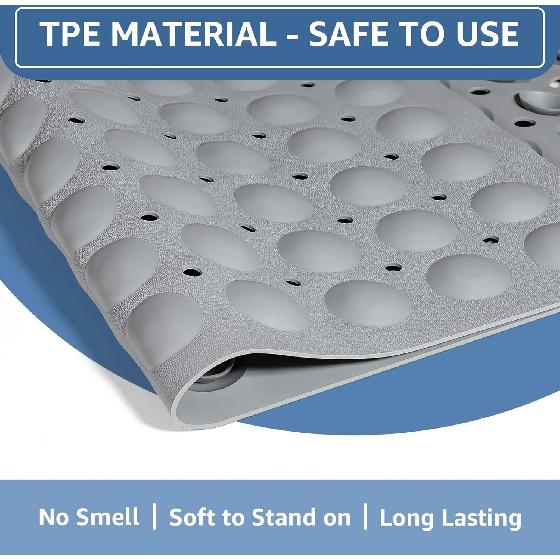 Yolife Non Slip Bathtub Mat, Shower Foot Scrubber Mat, 39 X 16 Inch Extra Long Bath Mat for Tub Non Slip with Suction Cups Drain Holes, Soft TPE Anti