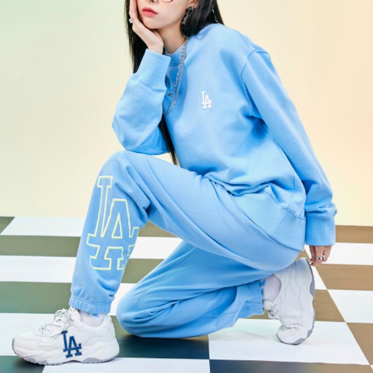 MLB Los Angeles Dodgers Logo Print Cuffed Mid-Rise Knit Joggers Unisex joggers Light-Blue 3APTB0321-07BLL