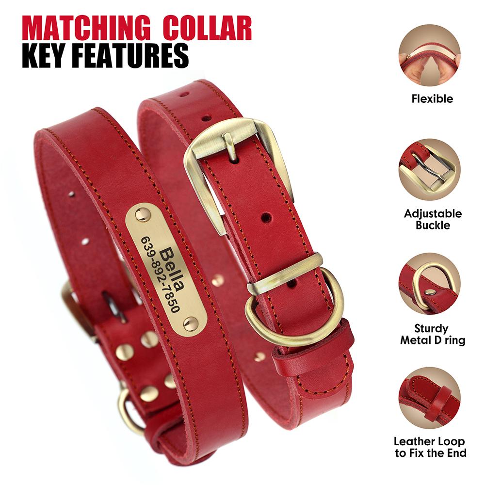 Personalized Dog Collar Leash Set Durable Genuine Leather Dog Collars Engraved Pet ID Necklace With Lead For Small Large Dogs