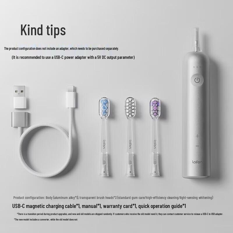 Laifen LFTB01-A Sonic Electric Toothbrush Dual Pack, Silver CN plug (adapter included)