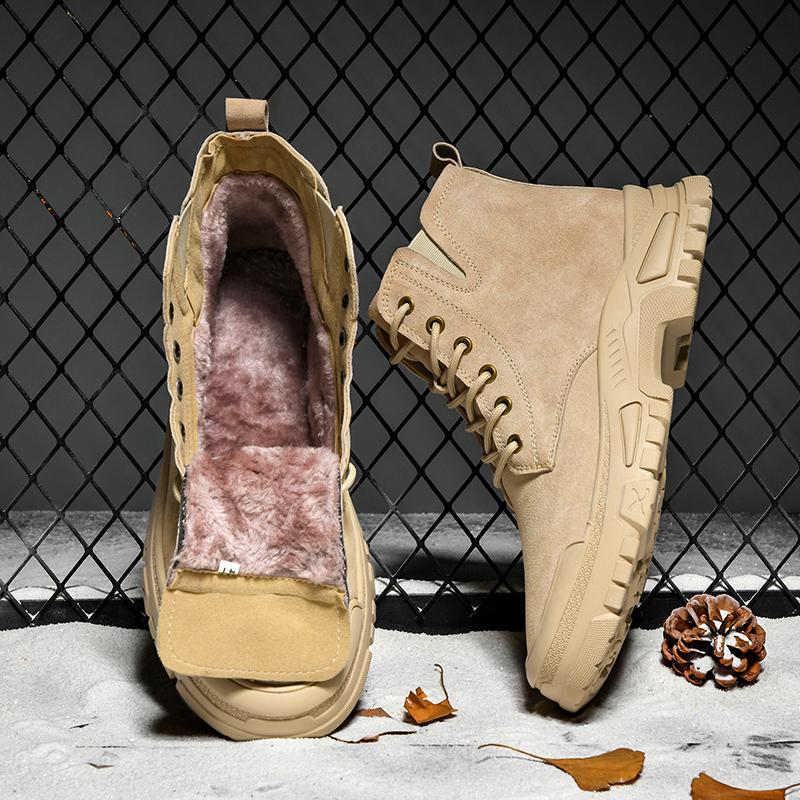 Fashion 2024 Winter Hot Selling Men's Workwear Boots Warm Cotton Shoes Outdoor Trendy High Top Shoes Men's Thick Soled Hiking Shoes