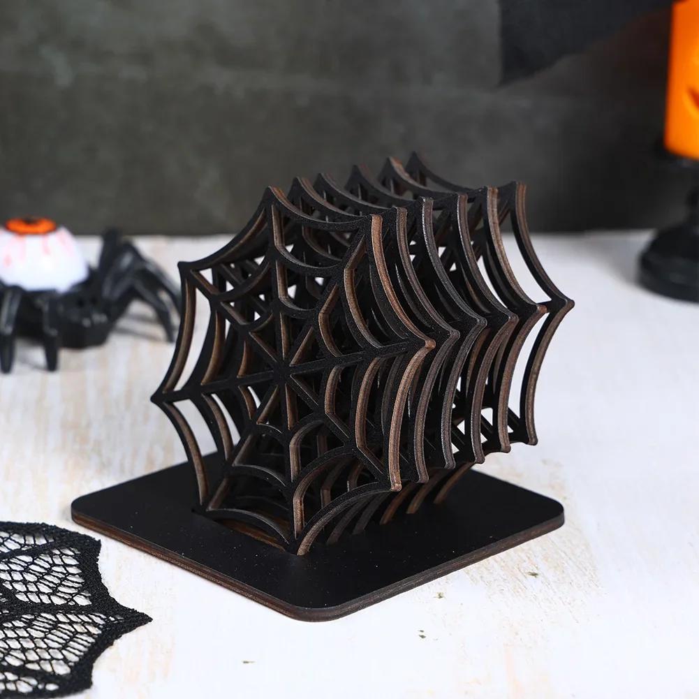 Universal Wooden Coasters Party Desktop Decoration Coaster Table Cup Mat Halloween Spider Web Hollow Heat Resistant Pad