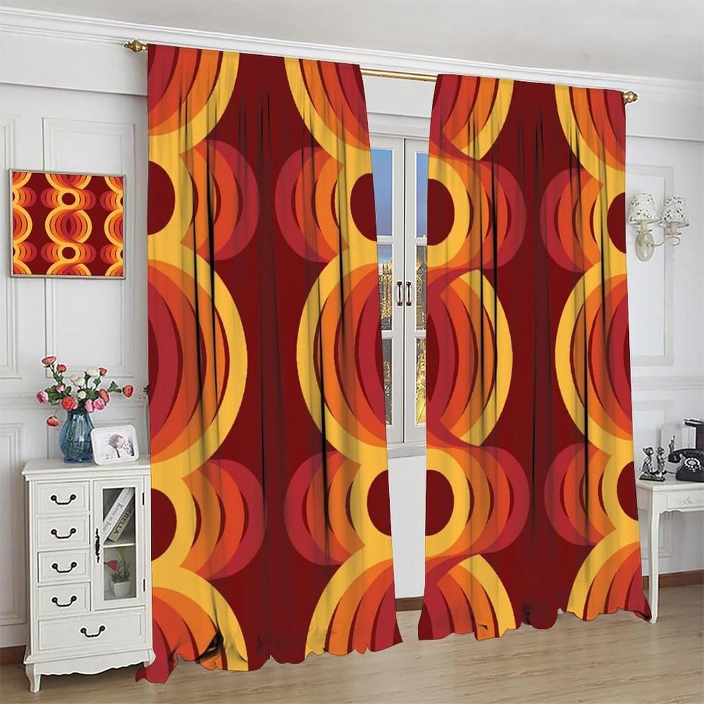 Tende Geometriche Arancioni Moderne Astratte Oscuranti Stile Retrò Anni '60 '70 Curta per Camera da Letto Soggiorno Cucina Caffè Decorazione