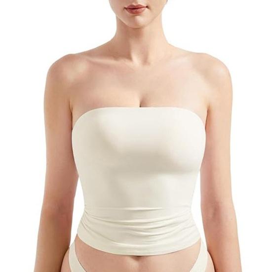 

Women Vest Off Shoulder Strapless Bandeau Tube Top Pure Color Elastic Fabric Slim Waist Shaping Tops Daily Wear XS