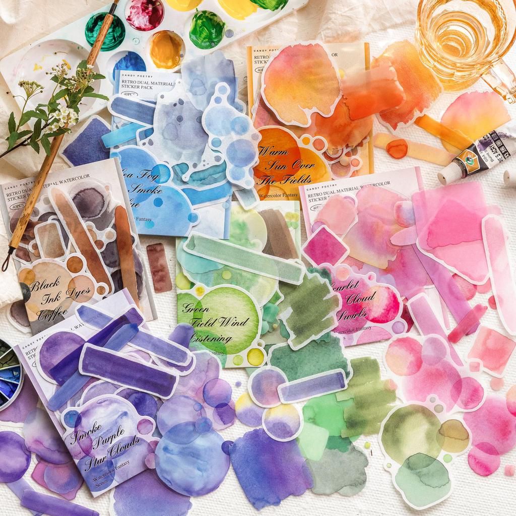6packs Kawaii Stationery Stickers Watercolor Fantasy Junk Journal Planner Decorative Sticker Scrapbooking