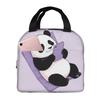 Cartoon Panda Playing With Mobile Phone Insulated Lunch Bag for Women Kids Portable Food Boxes Thermal Lunch Box Tote