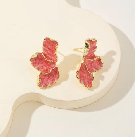 Enamel Flower Stud Earrings for Women Red Green White Girl Korean Delicate Daily Life Minimalist Jewelry Girlfriend Gift