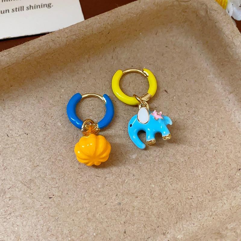 Dripping Elephant Pumpkin Round Pendant Ear Buckle Small Fresh Stylish Simple Earrings Personalized Niche Design Earrings